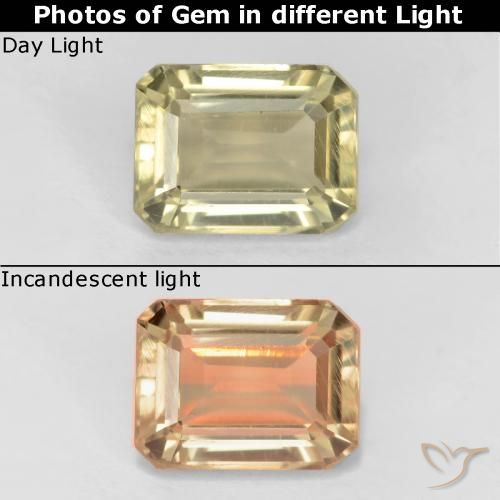 0.80ct Natural Very Pale Yellow Color-Change Diaspore, Emerald Cut, VS