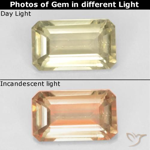 0.90ct Natural Very Pale Yellow Color-Change Diaspore, Emerald Cut, VS