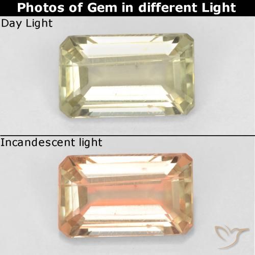 0.83ct Natural Very Pale Yellow Color-Change Diaspore, Emerald Cut, VS