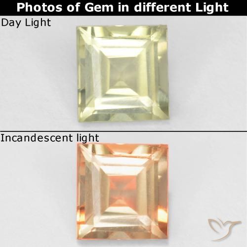 Diaspore Couleur Changeant Jaune Carré 5,1 x 4,8mm de la Turquie, poids de 0,62 ct, pierre gemme naturelle Non traité de pureté vvs-vs, 1 pièce Diaspore Couleur Changeant square facet, couleur : Jaune très clair, dureté de Mohs de 6.5 à 7 convient aux bijoux de tous les jours, pierre de sagesse, Photo A