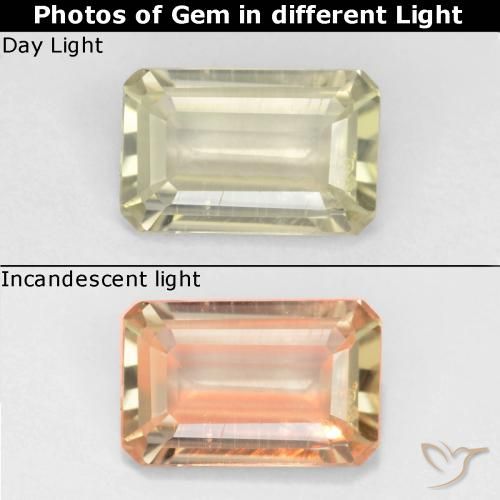 0.68ct Natural Pale Yellow Color-Change Diaspore, Emerald Cut, VVS-VS