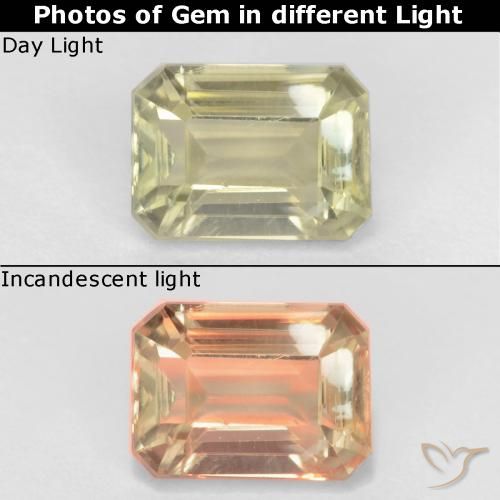 0.97ct Natural Pale Yellow Color-Change Diaspore, Emerald Cut, VS