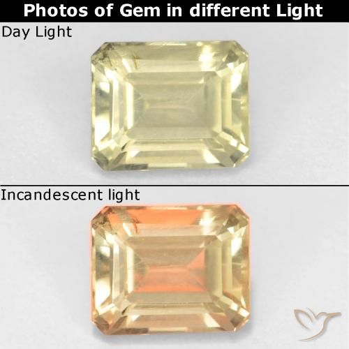 0.94ct Natural Pale Yellow Color-Change Diaspore, Emerald Cut, VS