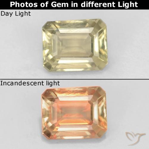 0.79ct Natural Yellow Beige Color-Change Diaspore, Emerald Cut, VS