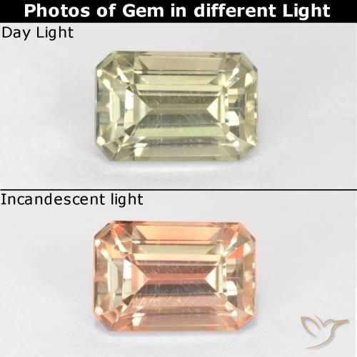 0.74ct Natural Very Pale Yellow Color-Change Diaspore, Emerald Cut, VS