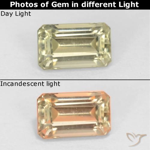 0.76ct Natural Pale Yellow Color-Change Diaspore, Emerald Cut, VS
