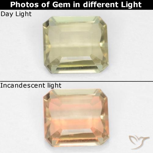 0.70ct Natural Pale Yellow Color-Change Diaspore, Emerald Cut, VS