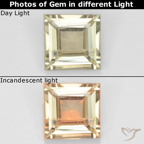 Diaspore Couleur Changeant Jaune square facet 5,3 x 5,2mm de la Turquie, poids de 0,7 ct, pierre gemme naturelle Non traité de pureté VS, 1 pièce Diaspore Couleur Changeant, couleur : Jaune très clair, dureté de Mohs de 6.5 à 7 convient aux bijoux de tous les jours, pierre de sagesse, Photo A