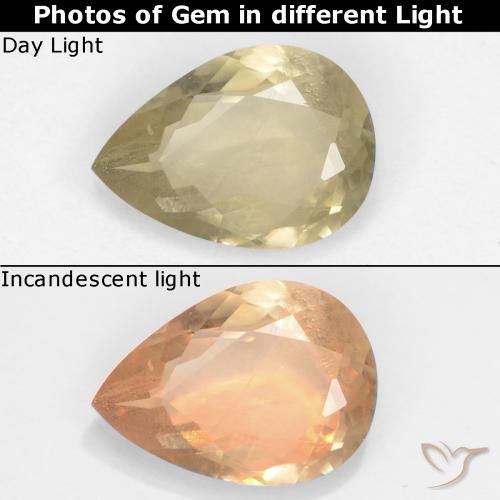 1.34ct Natural Light Yellow Color-Change Diaspore, Pear Shape, VS