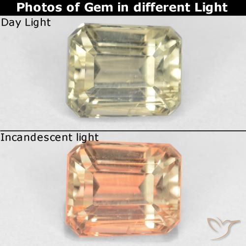 1.08ct Natural Light Yellow Color-Change Diaspore, Emerald Cut, VS