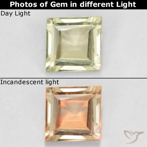 Diaspore Couleur Changeant Jaune clair Carré 0,45 ct de la Turquie, Dimension 4,6 x 4,5mm, Pierre gemme naturelle Non traité, pureté VS, 1 pièce Diaspore Couleur Changeant square facet, dureté de Mohs de 6.5 à 7 convient aux bijoux de tous les jours, pierre de sagesse, Photo A