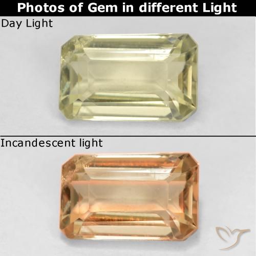 0.77ct Natural Light Yellow Color-Change Diaspore, Emerald Cut, VS