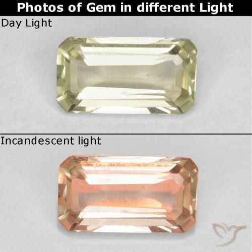 0.55ct Natural Yellow Beige Color-Change Diaspore, Emerald Cut, VS