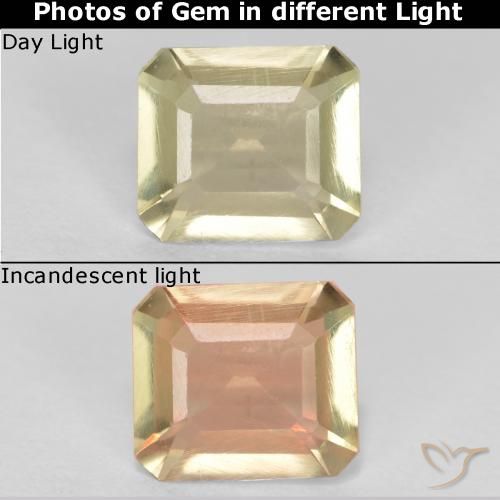 0.61ct Natural Light Yellow Color-Change Diaspore, Emerald Cut, VS