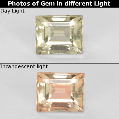 0.46 ct Yellow Color-Change Diaspore Gemstone, Color-Change Diaspore Gem in Baguette Facet Shape for Sale.