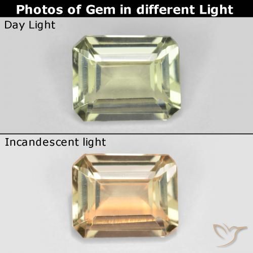 Diaspore Couleur Changeant Jaune octagon step cut de la Turquie, 5,9 x 4,7mm, poids de 0,68 ct, pierre gemme naturelle Non traité de pureté vvs-vs, 1 pièce Diaspore Couleur Changeant, couleur Jaune très clair, dureté Mohs de 6.5 à 7 convient aux bijoux de tous les jours, pierre de sagesse, Photo A