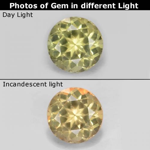 4.9mm Round Facet Yellow Color-change Diaspore from Turkey, Weight of 0.64ct, Natural untreated gemstone in VVS Clarity, 1pc Color-change Diaspore - the Color is Light Yellow, Mohs Hardness of 6.5 - 7 suitable for daily wear jewelry, Photo A