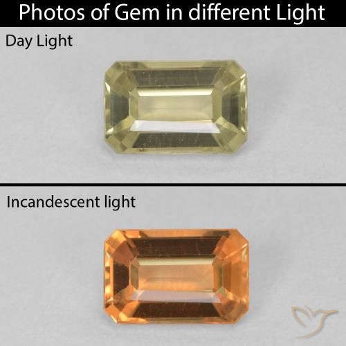 0.93ct Natural Light Yellow Color-Change Diaspore, Emerald Cut, VVS