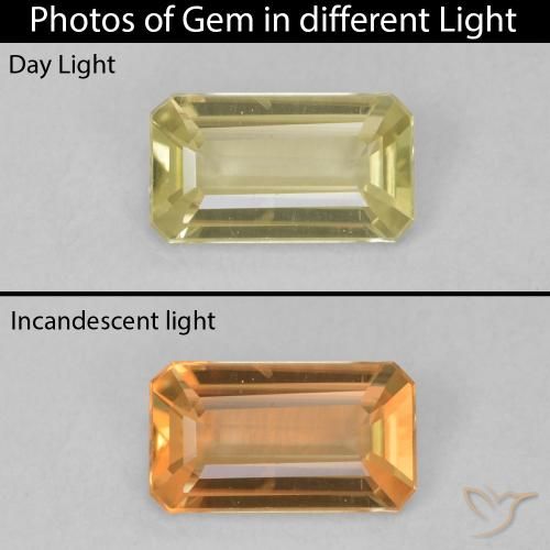 0.71ct Natural Mellow Yellow Color-Change Diaspore, Emerald Cut, VVS