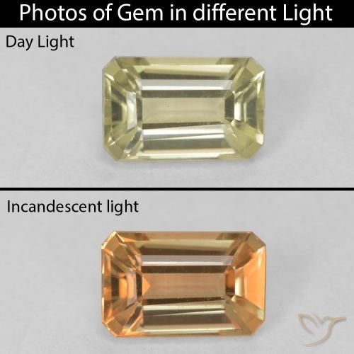 0.79ct Natural Light Yellow Color-Change Diaspore, Emerald Cut, VVS