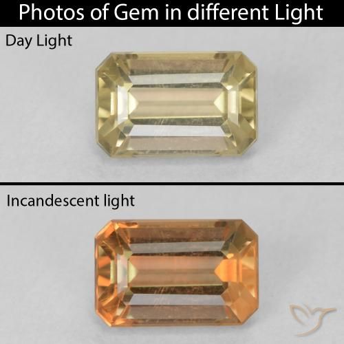 0.88ct Natural Light Yellow Color-Change Diaspore, Emerald Cut, VVS