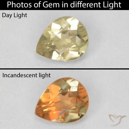 0.60ct Natural Light Yellow Color-Change Diaspore, Pear Shape, VS