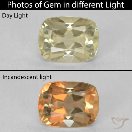 1.19ct Natural Light Yellow Color-Change Diaspore, Cushion, VVS