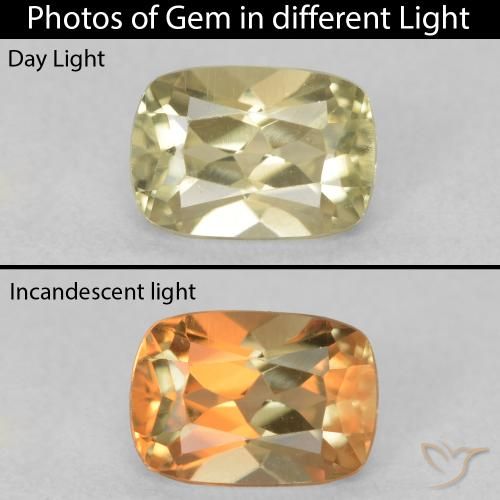 0.89ct Natural Light Yellow Color-Change Diaspore, Cushion, VVS