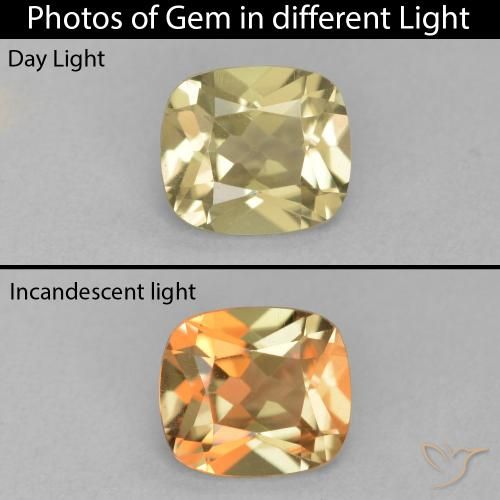 1.23ct Natural Light Yellow Color-Change Diaspore, Cushion, VVS