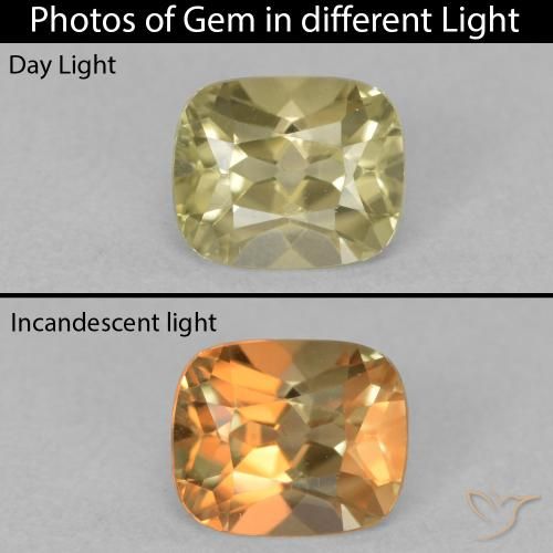0.87ct Natural Light Yellow Color-Change Diaspore, Cushion, VVS