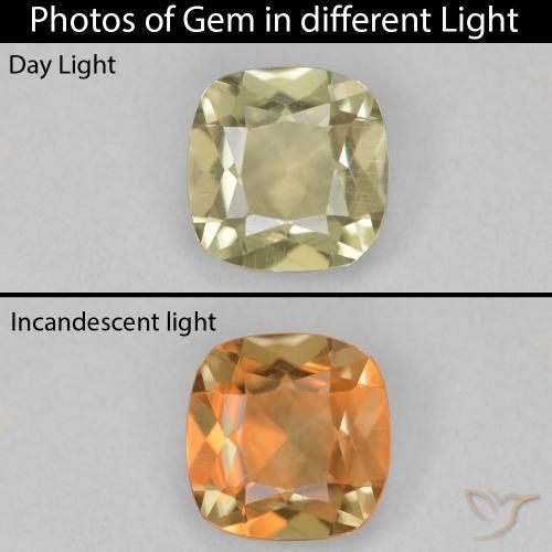 1.36ct Natural Pale Yellow Color-Change Diaspore, Cushion, VVS