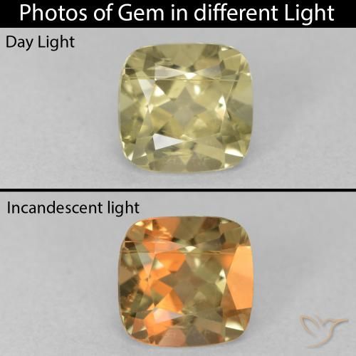 1.24ct Natural Pale Yellow Color-Change Diaspore, Cushion, VS