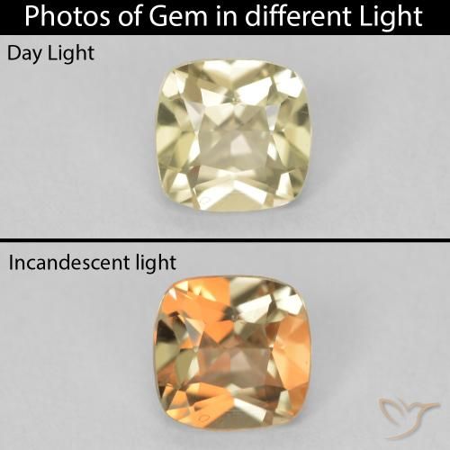 0.67ct Natural Light Yellow Color-Change Diaspore, Cushion, VVS