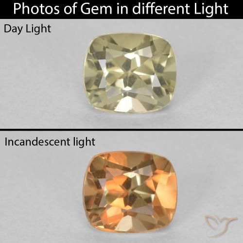 0.60ct Natural Light Yellow Color-Change Diaspore, Cushion, VVS-VS