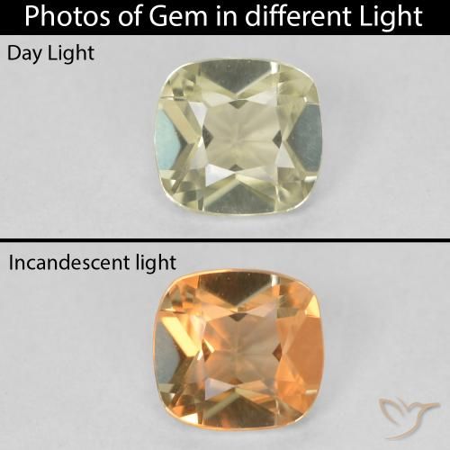 0.57ct Natural Light Yellow Color-Change Diaspore, Cushion, VVS