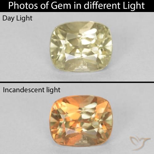 0.74ct Natural Light Yellow Color-Change Diaspore, Cushion, VS