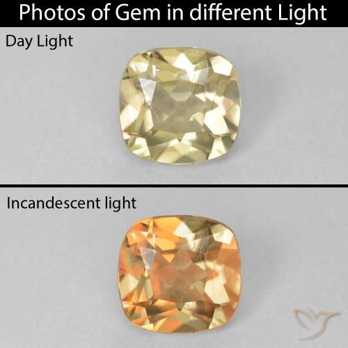 0.71ct Natural Light Yellow Color-Change Diaspore, Cushion, VS