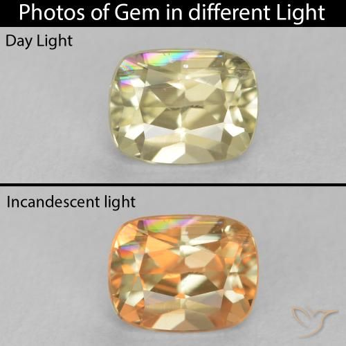 0.66ct Natural Light Yellow Color-Change Diaspore, Cushion, VS