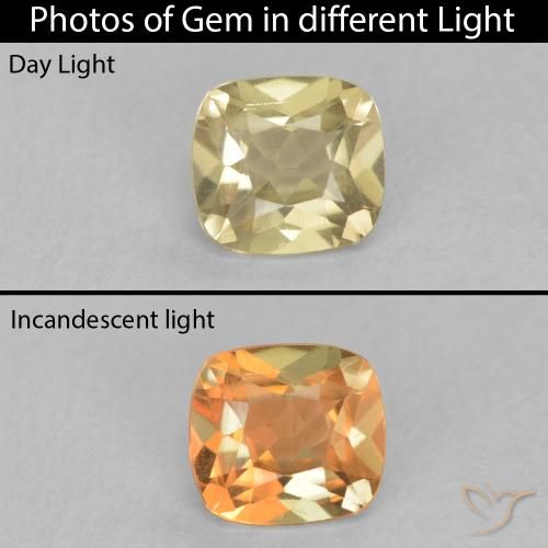 0.60ct Natural Pale Yellow Color-Change Diaspore, Cushion, VS