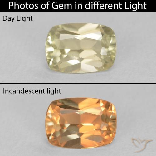 0.85ct Natural Light Yellow Color-Change Diaspore, Cushion, VS