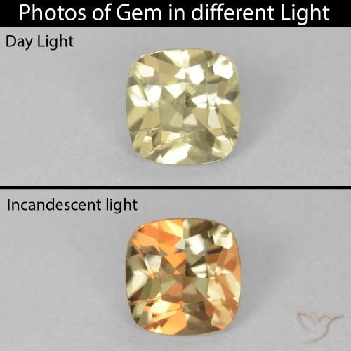 0.87ct Natural Light Yellow Color-Change Diaspore, Cushion, VS