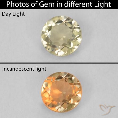 0.21ct Natural Light Yellow Color-Change Diaspore, Round, VVS-VS
