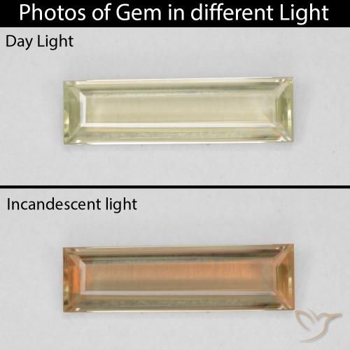 0.93ct Natural Light Yellow Color-Change Diaspore, Baguette, VVS-VS