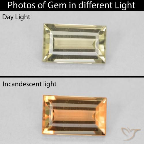 0.86ct Natural Light Yellow Color-Change Diaspore, Baguette, VVS-VS