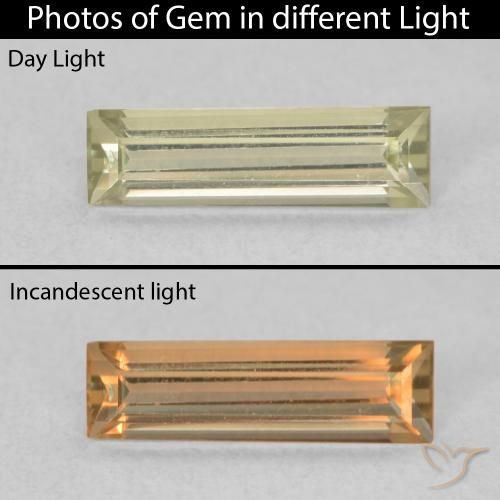 0.58ct Natural Light Yellow Color-Change Diaspore, Baguette, VVS-VS