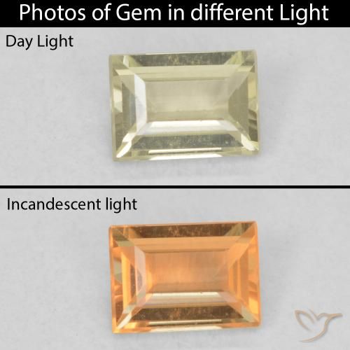 0.46ct Natural Mellow Yellow Color-Change Diaspore, Baguette, VVS-VS