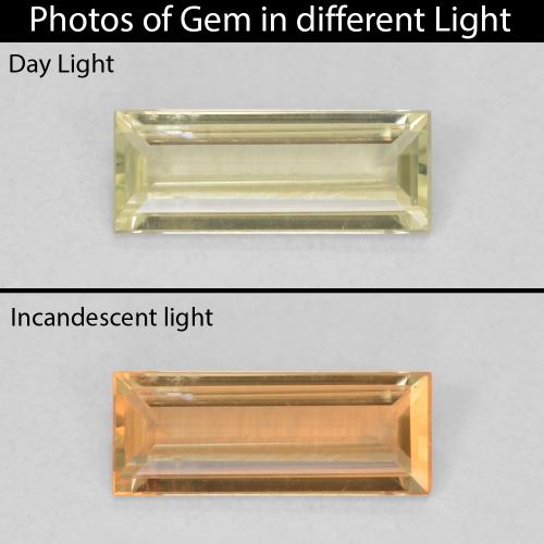 0.69ct Natural Light Yellow Color-Change Diaspore, Baguette, VVS-VS