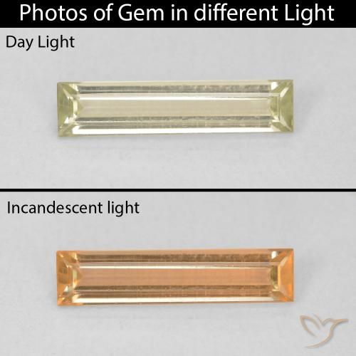 0.79ct Natural Light Yellow Color-Change Diaspore, Baguette, VVS-VS