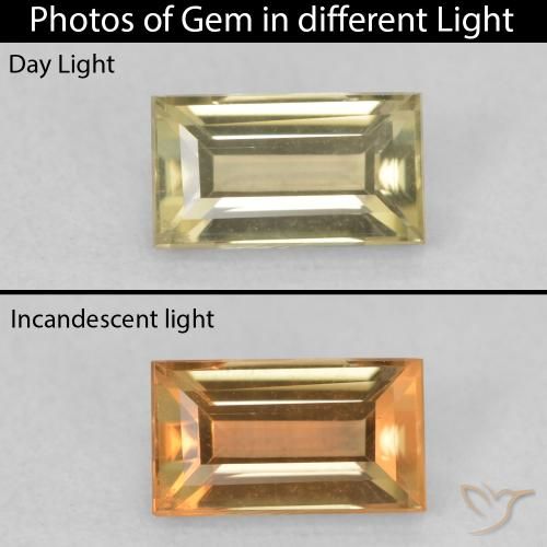 0.77ct Natural Light Yellow Color-Change Diaspore, Baguette, VVS-VS