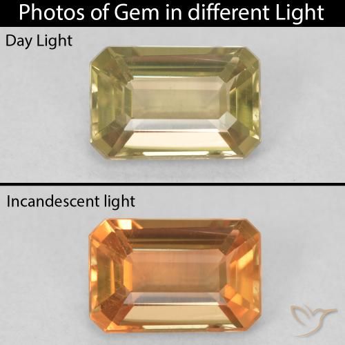 1.14ct Natural Golden Yellow Color-Change Diaspore, Emerald Cut, VVS-VS